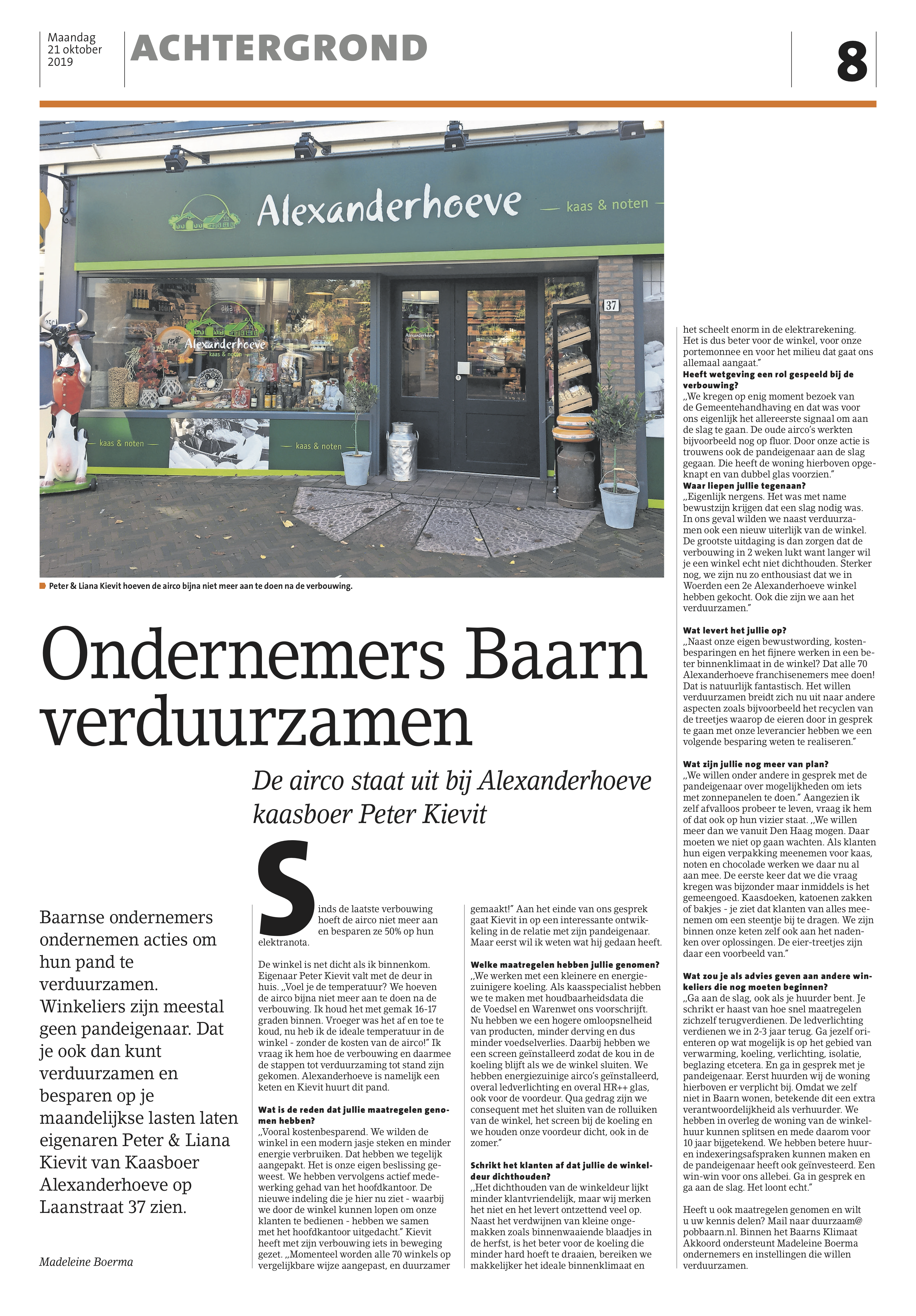 Foto van artikel over Kaasboer Alexanderhoeve_in Baarnsche Courant_door Madeleine Boerma