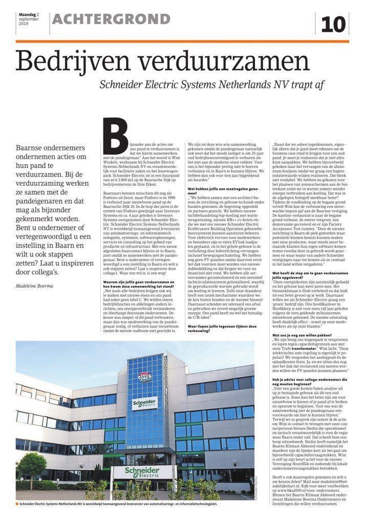 Foto van paginagroot artikel over Schneider Electric_in de Baarnsche Courant_door Madeleine Boerma
